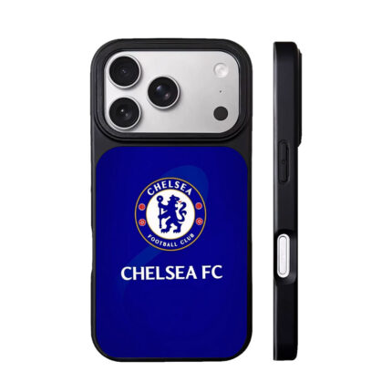 Chelsea FC football club official crest logo on royal blue backdrop Phone Case
