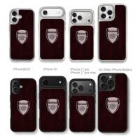 Arsenal FC cannon shield logo on deep burgundy fabric Phone Case