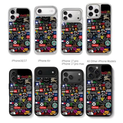 Collage of famous brand logos on black background Chris Brown Phone Case Black Electroplated Silver For Iphone 11 To 17