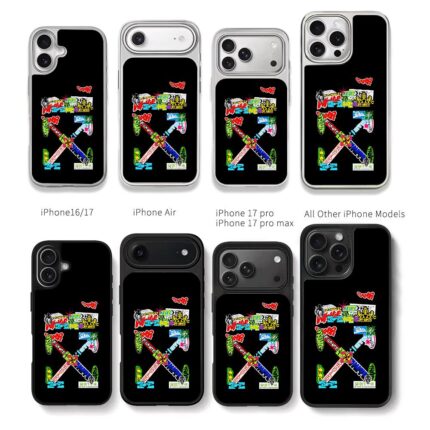 Colorful Off White brand graffiti sticker collage Chris Brown Phone Case Black Electroplated Silver For Iphone 11 To 17