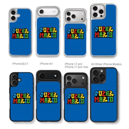Colorful Super Mario retro text logo on blue background Chris Brown Phone Case Black Electroplated Silver For Iphone 11 To 17