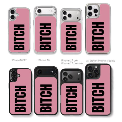 Vertical black BITCH on pink Chris Brown Phone Case Black Electroplated Silver For Iphone 11 To 17