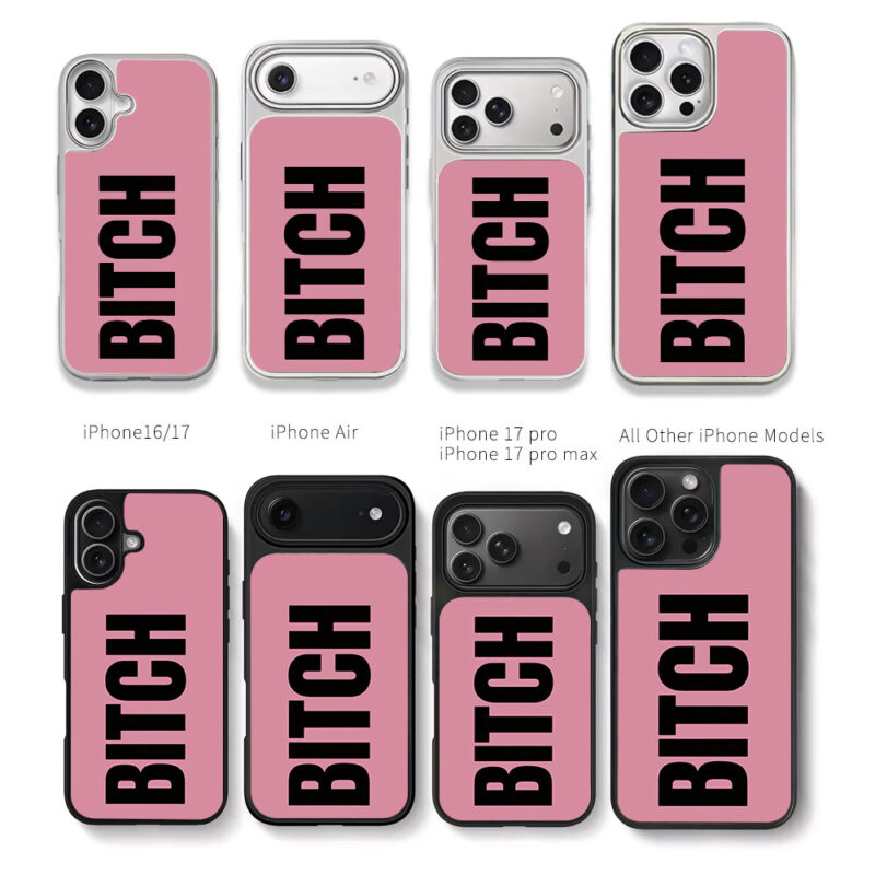Vertical black BITCH on pink Chris Brown Phone Case Black Electroplated Silver For Iphone 11 To 17