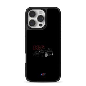 Red E36 BMW M Sport sedan graphic iPhone 16 Pro Max Black Case