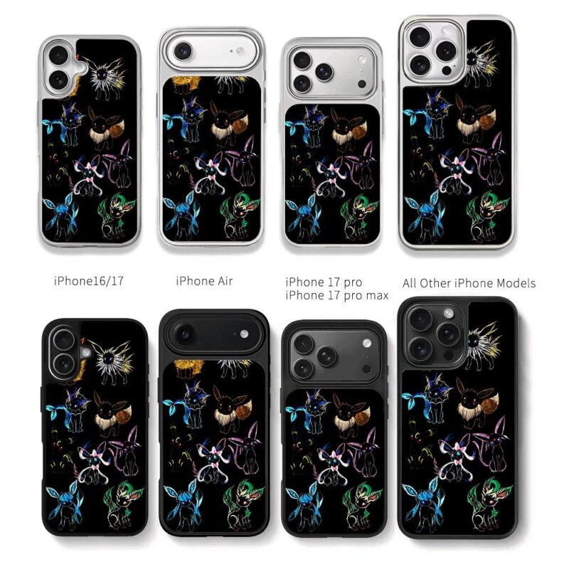 Stylized Pokemon Eevee evolutions Chris Brown Phone Case Black Electroplated Silver For Iphone 11 To 17