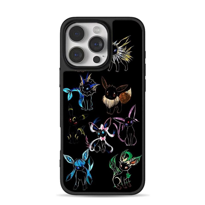 Stylized Pokemon Eevee evolutions iPhone 16 Pro Max Black Case