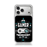 Super gamer retro game controller iPhone 17 Pro Max Electroplated Silver Case1