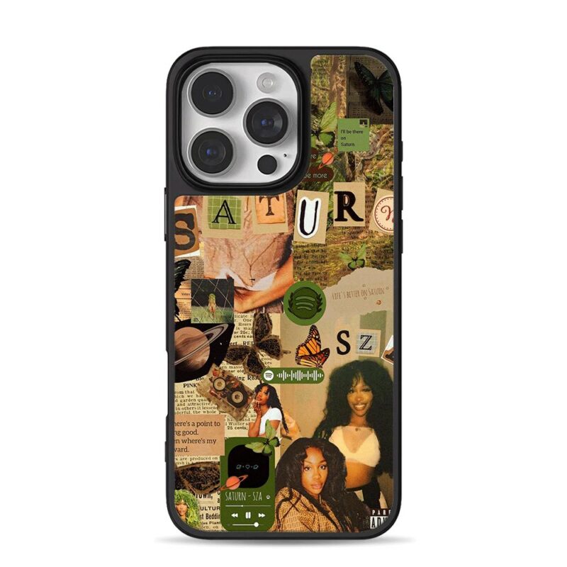 SZA Saturn collage with butterflies iPhone 16 Pro Max Black Case